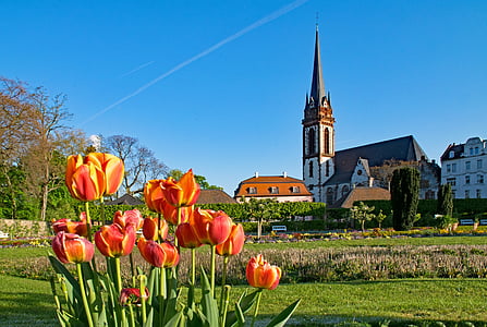 Prins georgs-trädgård, Darmstadt, Hesse, Tyskland, trädgård, våren, platser av intresse