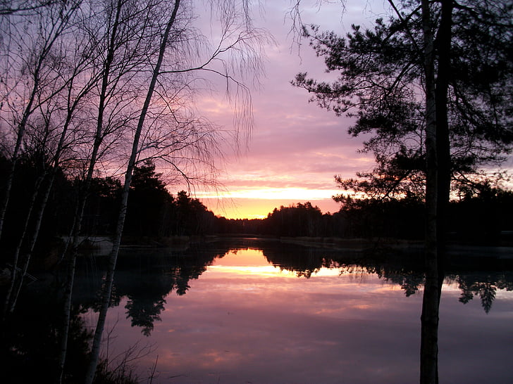 Lake, spiegel, wateren, zonsopgang, stemming, natuurlijk water, landschap