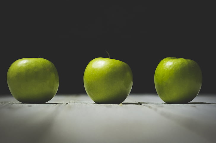 trzy, zielony, Jabłko, inline, owoce, zielone jabłuszko, firmy Apple