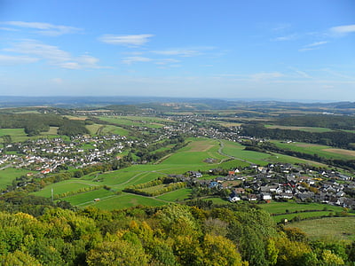 Brohltal, landskapet, olbrück castle, Eifel, skyer, solfylte, Outlook