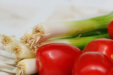 tomates, oignons de printemps, légumes, en bonne santé, vitamines, Frisch, manger
