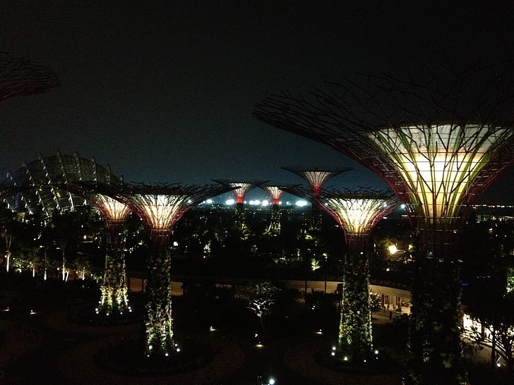 skyline, Singapore, nacht, stad, stedelijke, stadsgezicht, Panorama