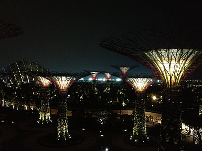 Skyline, Singapur, noc, Miasto, Urban, gród, panoramy