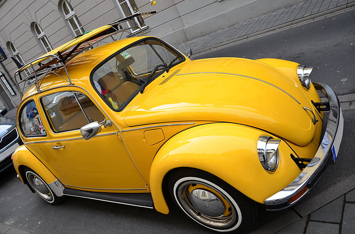 VW beetle, gul skalbagge, Volkswagen vw, Auto, Classic, fordon, skalbagge