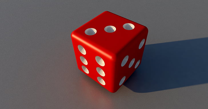 kub, spela, slumpmässiga, lycka till, röd, punkter, nummer ögon