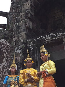 танцьори, традиционни, женски, култура, Азия, рокля, храма