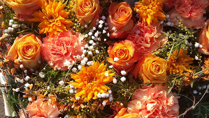 оранжеви цветя, цветя, Ориндж, природата, букет, жълто, цвете