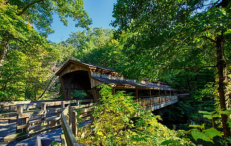 オハイオ州, 屋根付き橋, 古い, 木製, ランドマーク, 歴史的です, ボードウォーク