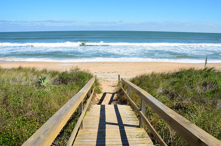 pláž, chodník, Boardwalk, oceán, Já?, vlny, Příroda