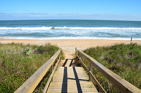 beach, walkway, boardwalk, ocean, sea, waves, nature