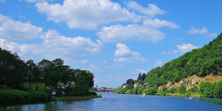 Neckar, Heidelberg, elven, blå, slappe av, Neckar-dalen
