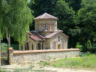 litet kapell, landskap, Albanien
