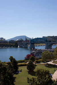 Chattanooga, Tennessee, Lookout mountain most, Coolidge park, riverboat, sončno, sonce