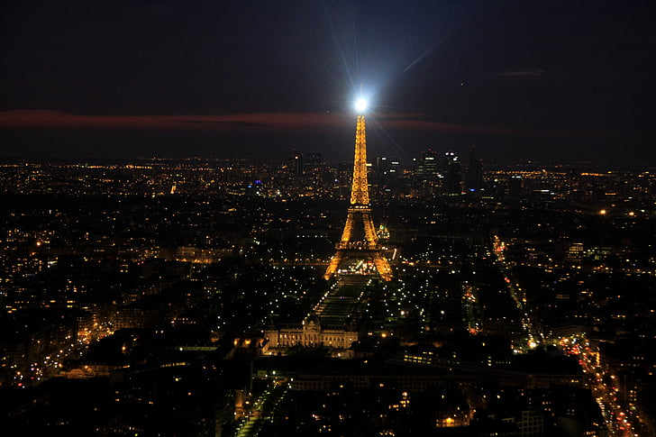 Eiffeltornet, natt, Paris, staden, Frankrike