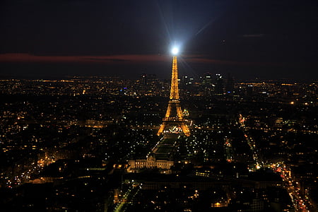 Eifflov stolp, noč, Pariz, mesto, Francija