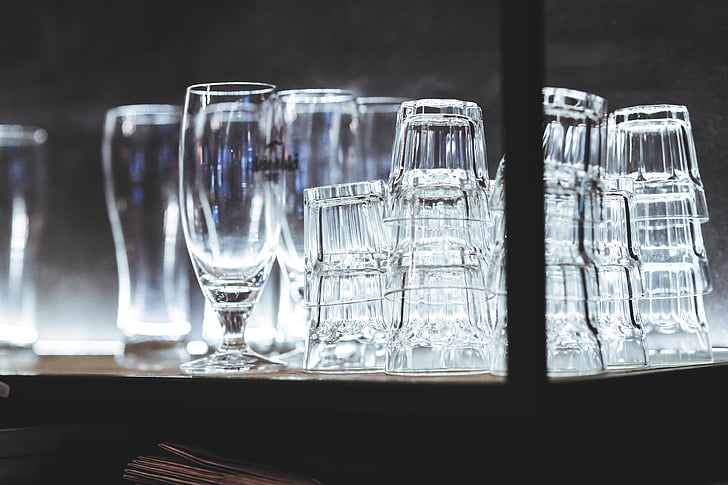 vidrio, gafas, poco, pequeño, muchos, restaurante, bebida