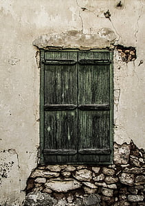Kypros, Paralimni, gammelt hus, vinduet, ruiner, grønn, tradisjonelle