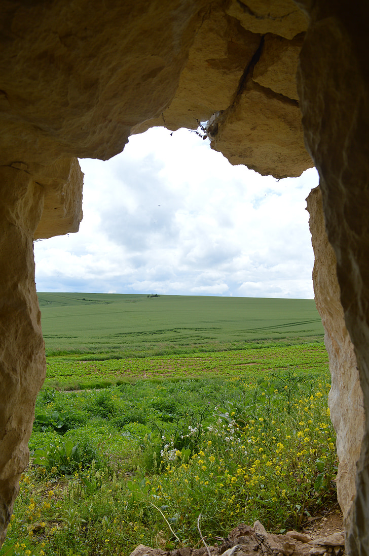normandy, green, landscape, fields, cave, pierre, hiding place