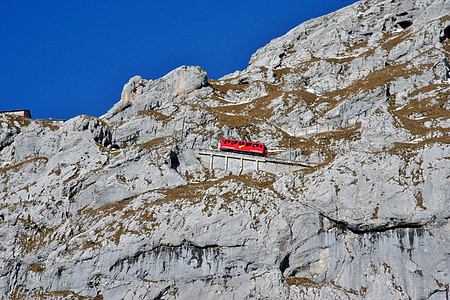 铁路, 陡峭的斜坡, 瑞士, 皮拉图斯, 阿尔卑斯山, 山脉, 景观