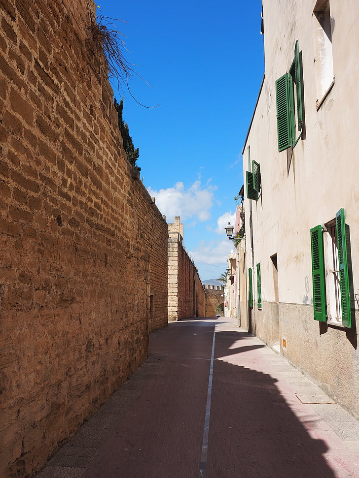 Alcudia, bymur, veien, vogntog, Middelhavet, vegg, Spania