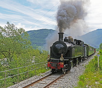 locomotora de vapor, trocha angosta, Paseo de la nostalgia, sur de Francia, Alpes marítimos, vartal, metros de pista