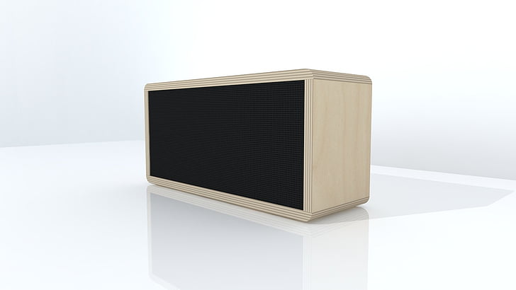 column, wireless, plywood, speaker, bluetooth, beige, mini