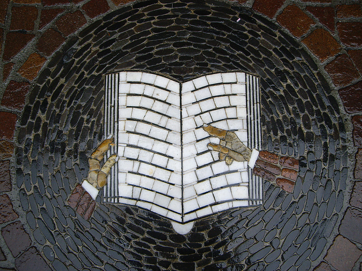 mozaik, knjiga, simbol, slike, kamen, knjižne strani, knjige