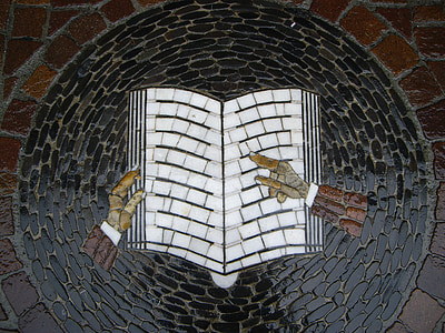 Mozaika, knyga, simbolis, vaizdas, akmuo, knygos puslapis, knygos