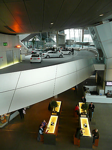 bmw museum, interior, hyper modern, daring architecture, building, technical, futuristic