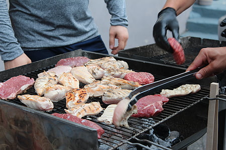 Sprzęt do grillowania, grillowane mięsa, -Grill, Szczypce, pyszne, mięso, ogień