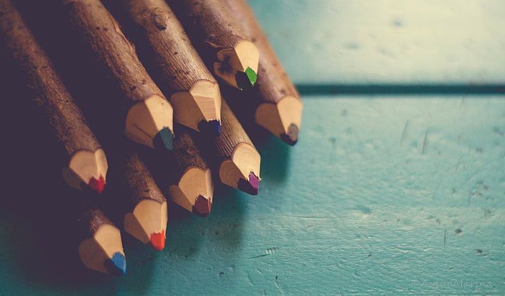 pencil, crayon, colored, several, colors, wooden, natural