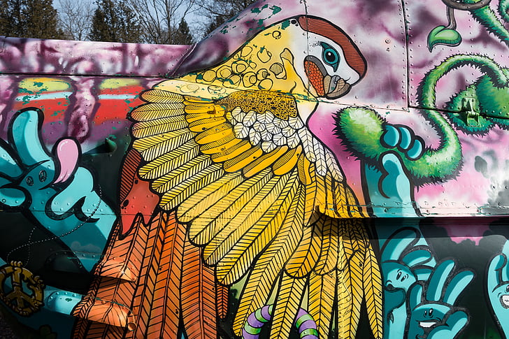 papegaai, graffiti, helikopter, object, Grunge, blad, jeugd