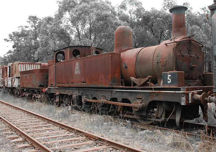 treno, ferrovia, arrugginito, vecchio, vintage, abbandonato, veicolo