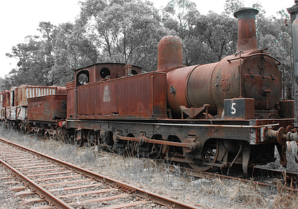 tren, ferrocarril, rovellat, vell, anyada, abandonat, vehicle