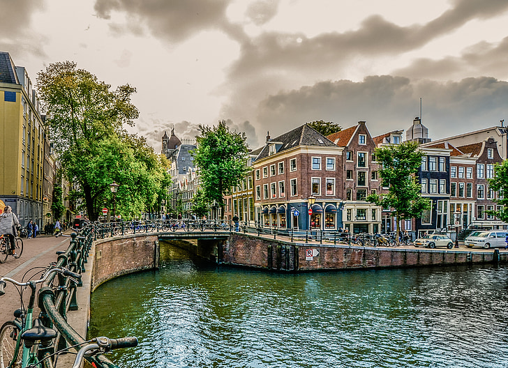 Amsterdam, Nizozemsko, kanál, řeka, Nizozemsko, voda, Holandština