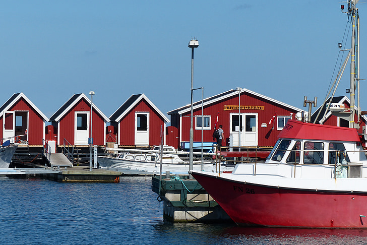 fishermen's cabins, fishing, port, fishing boat, sea, kattegat, baltic sea
