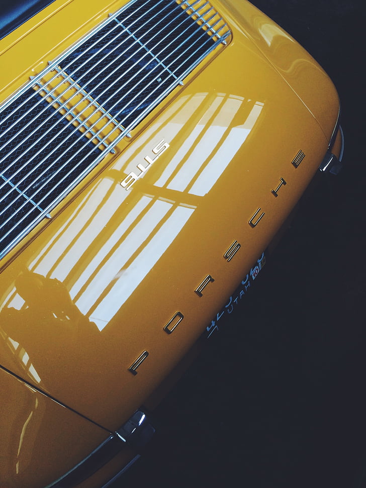 keltainen, Vintage, Porsche, s, auton, autot, Ilmakuva