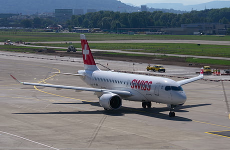 Bombardier cs100, sveitsisk flyselskap, fly, lufthavn, Zurich, ZRH, flyplassen zurich