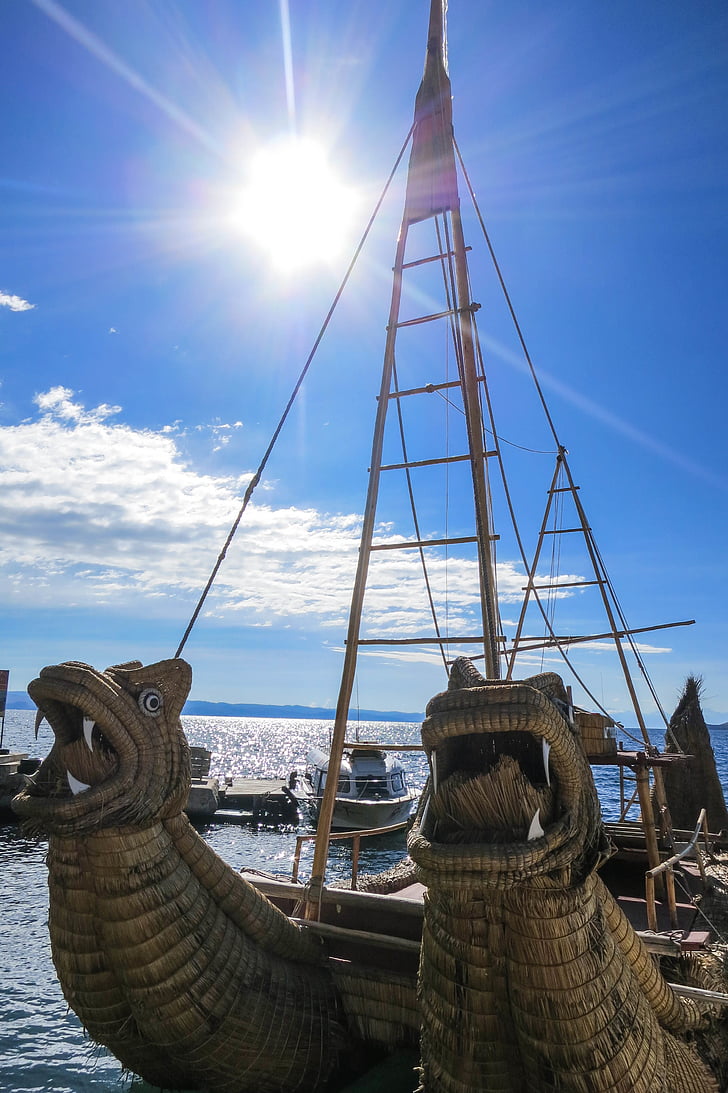 коричневий, човен, море, денний час, Інка човни, Ісла-дель-Соль., Болівія