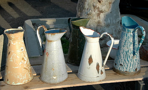 flea market, jug for water, metal enamelled