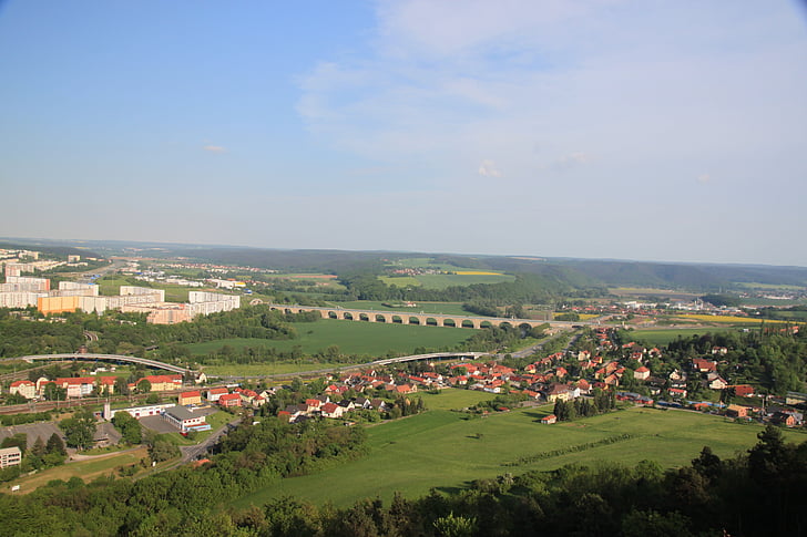 Jena, ciutat, paisatge, Mostra el, poble, camps, verd