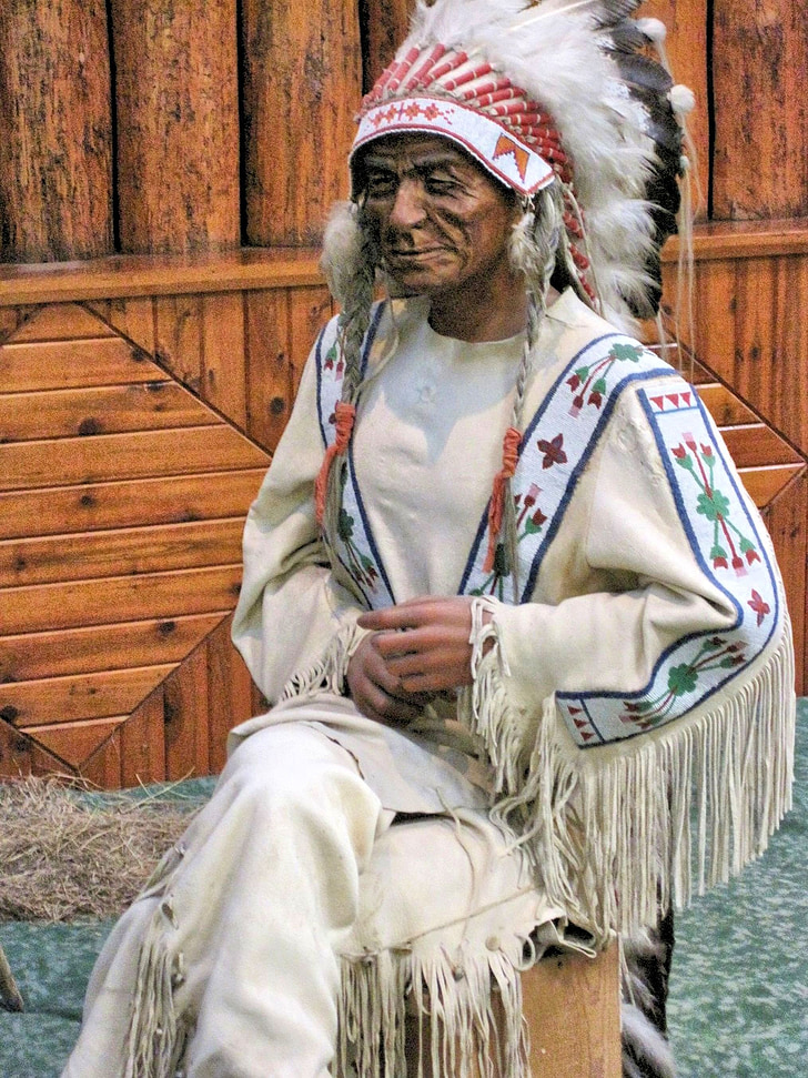nativní indické muzeum, vosková figurína, Banff, Alberta, Kanada