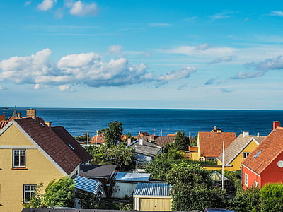 Danska, Evropi, Bornholm, morje, strehe vrhovi