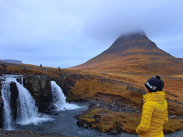 kirkjofell, Islàndia, cascada, muntanya, l'aigua, cel, senyora