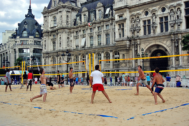 волейбол, плажен волейбол, градски, Париж, кметството, пясък