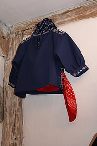 vêtement, Kittel, robe de Schwaben, costume, coton, bleu, brodé