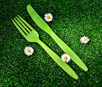 picknick, bestick, plast, ett sätt, kniv, gaffel, sommar