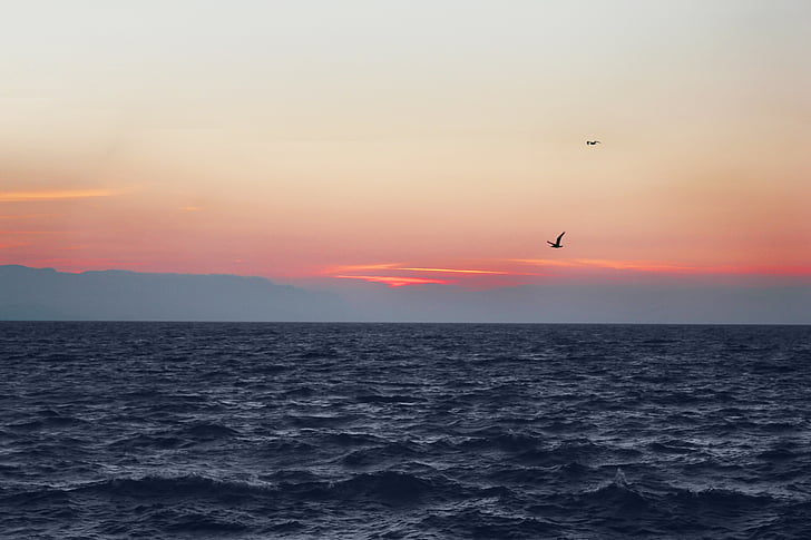 havet, blå, havsutsikt, Turkiet, solnedgång, Twilight, glöd