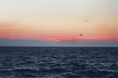 morze, niebieski, widokiem na morze, Turcja, zachód słońca, Zmierzch, blask