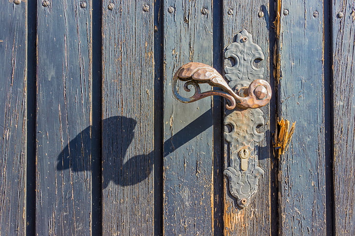 durų rankenėlė, durų rankena, metalo, geležies, nerūdijančio plieno, senas, rankena